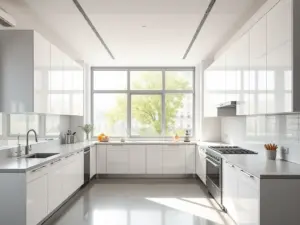 tunning completed Hawaii kitchen renovation featuring white shaker custom cabinets, white quartz waterfall island countertop