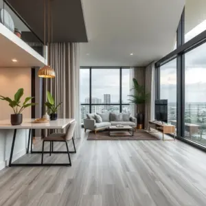 Hawaii home living area with large-vinyl flooring